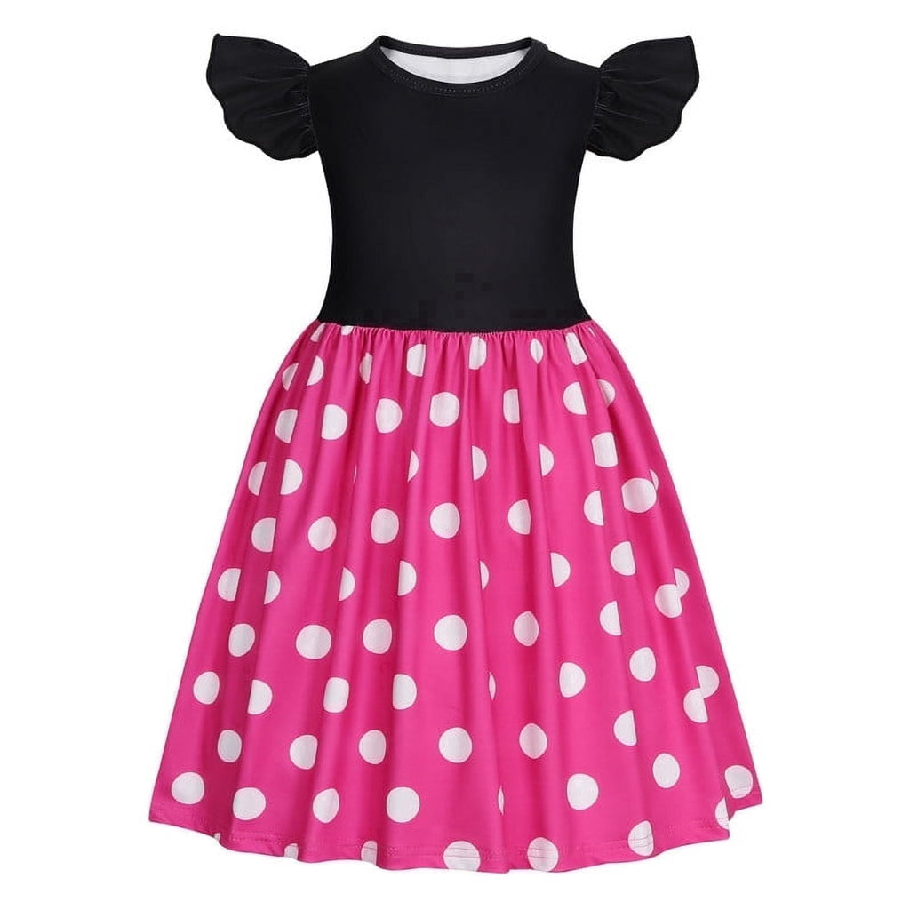 Benylion Toddler Girls Pink Polka Dot Dresses Birthday Party Fancy Dress Up Costume for 7-8 Years