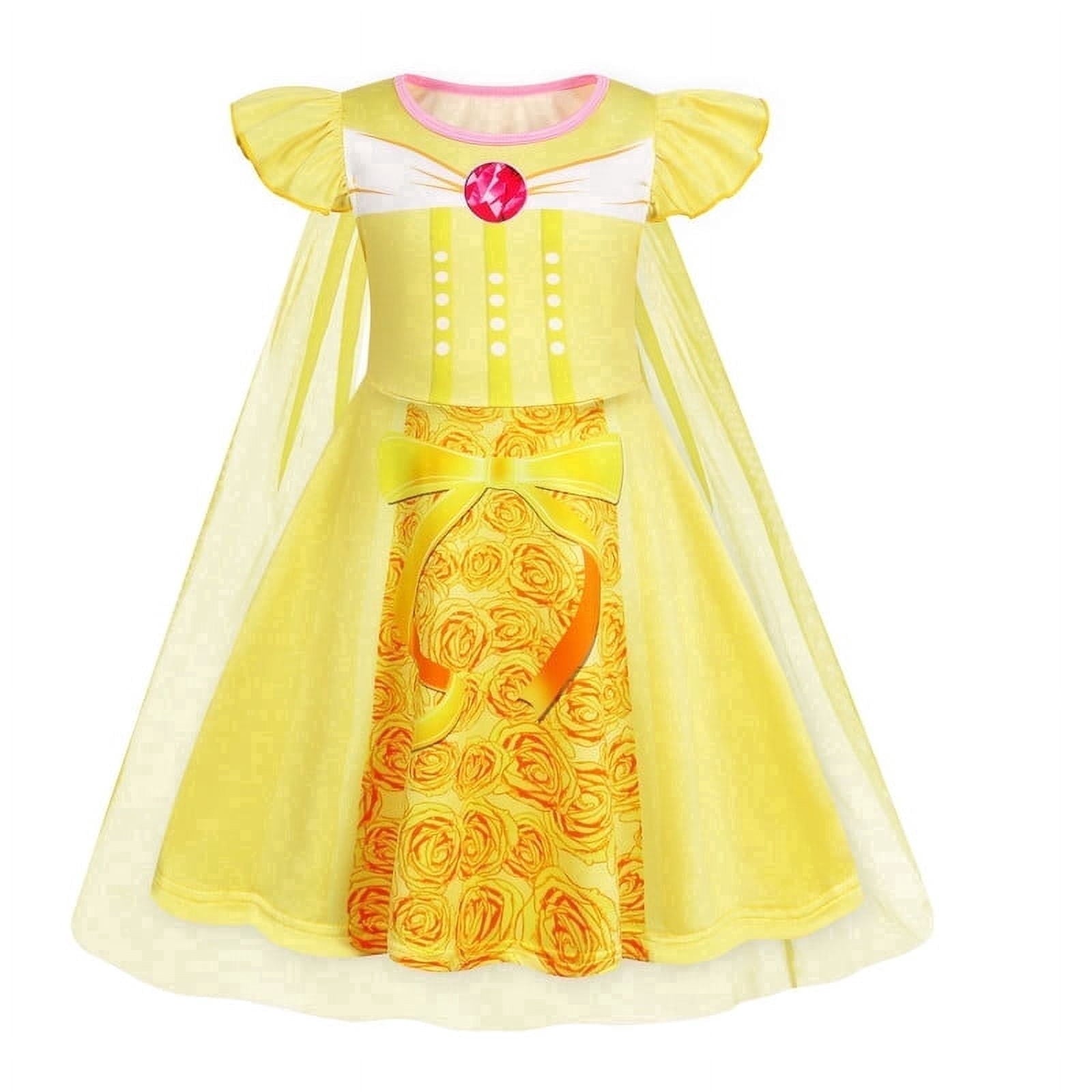 Benylion Girls Ice Princess Dress Halloween Cosplay Costumes With Tulle Cape Kids Birthday Party Dress up Outfit for 7-8 Years