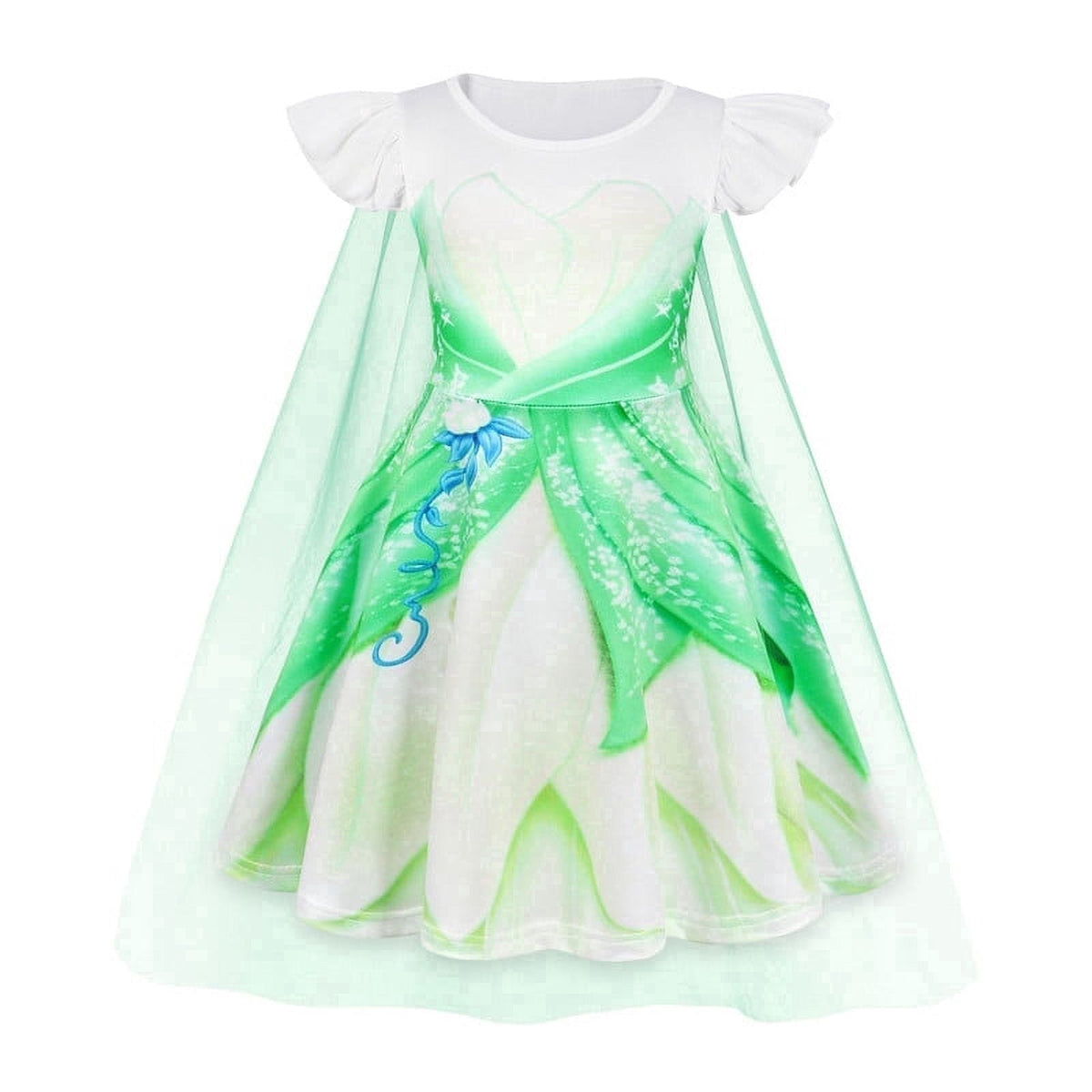 Benylion Girls Ice Princess Dress Halloween Cosplay Costumes With Tulle Cape Kids Birthday Party Dress up Outfit for 7-8 Years