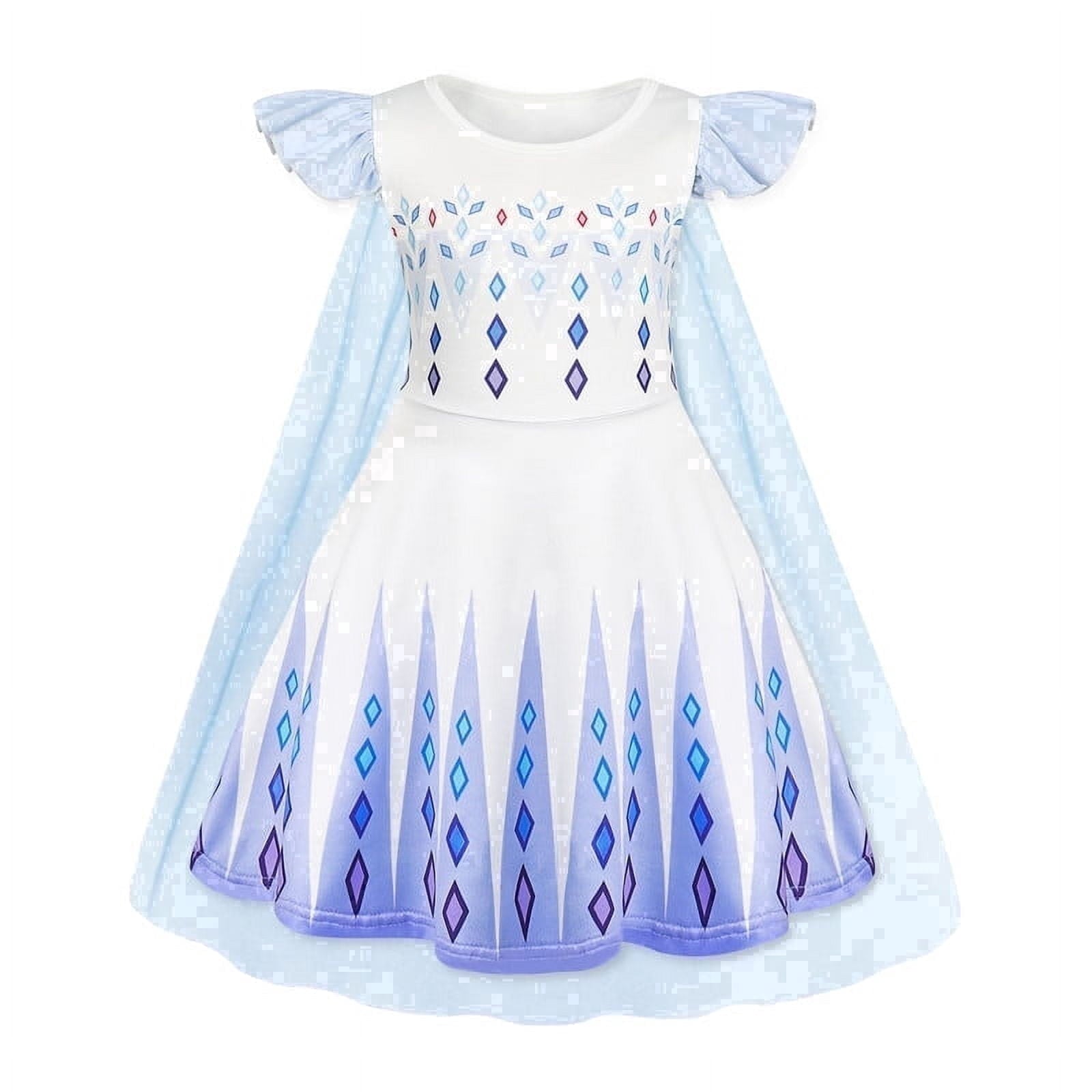 Benylion Girls Ice Princess Dress Halloween Cosplay Costumes With Tulle Cape Kids Birthday Party Dress up Outfit for 7-8 Years