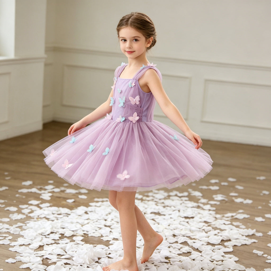 CZKHPTY Girls 3D Butterfly Fairy Tutu Dress, Whimsical Garden Princess Pretend Play Fancy Outfit, Sizes 7-8Y