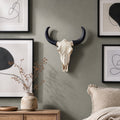 Cadancy Halloween Decorations 3D Animal Skull Bull Horns Wall Mount Art Rustic Farmhouse Wall Decor Gothic Skeleton Head Sculpture for Living Room Bedroom Home Decoration