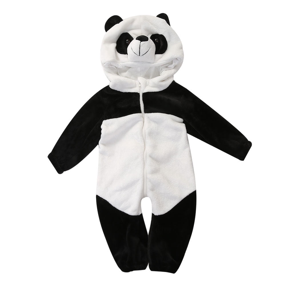 Cjfdfy Toddler Baby Boy Girl Fall Winter Clothes Newborn Infant Kids Halloween Panda Costume Warm Plush Hooded Romper One Piece Animal Outfit Long Sleeve Zipper Jumpsuit
