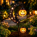 Clearance 35" Halloween Solar Pumpkin Moon Garden Stake Light with Black Cat Outdoor Waterproof LED Yard Decoration Hanging Jack-o'-Lantern for Garden, Patio, Walkway, Porch (C)