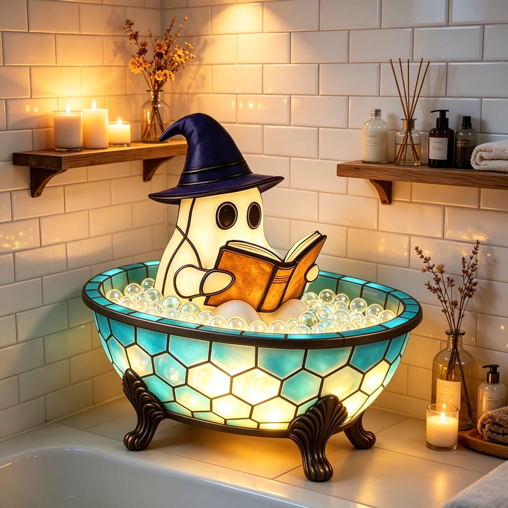 Clearance Halloween Ghost Bubble Bath Lamp, Cute Bathtub Ghost Night Lights for Halloween Decor, Reading Books Nightlight, Halloween Decorations for Indoor Readers & Book Lover Desk Home Party Gifts