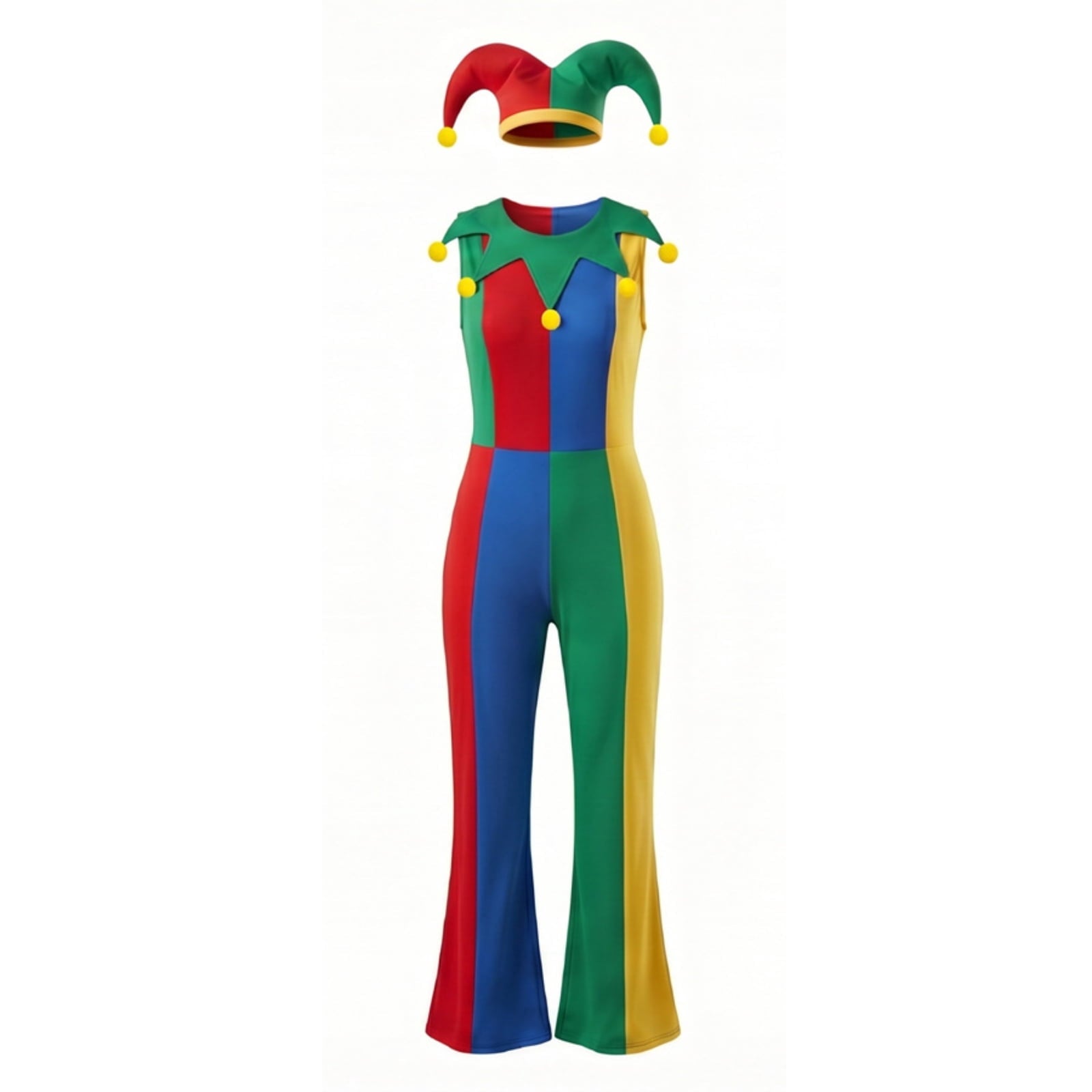 Clown Costume Set for Halloween Cosplay, Multicolor Circus Show Clown One-Piece Outfit Jumpsuit for Halloween Carnival Party Suit, Halloween Costume for Women, M