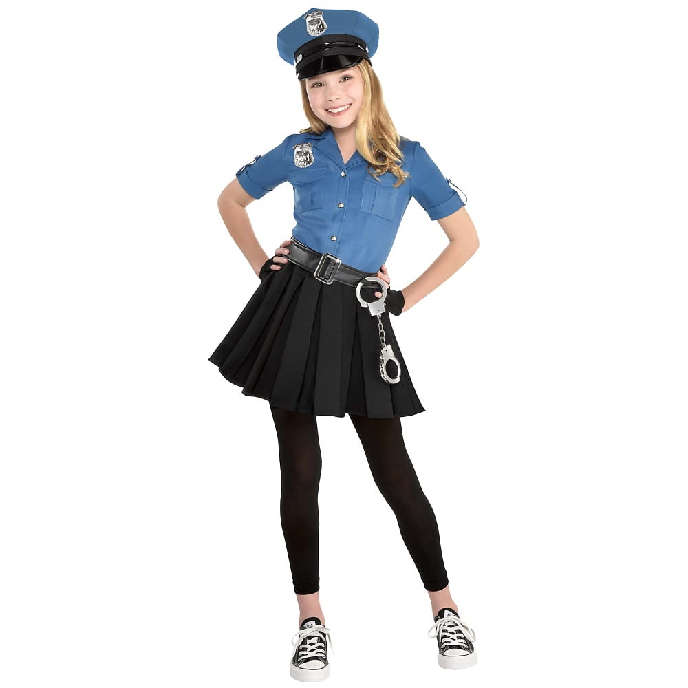 Cop Cutie Costume Set (X-Large 14-16) - Includes Dress, Hat, Belt, Fingerless Gloves, Footless Tights, Handcuffs - Perfect for Costume Parties & Halloween Fun