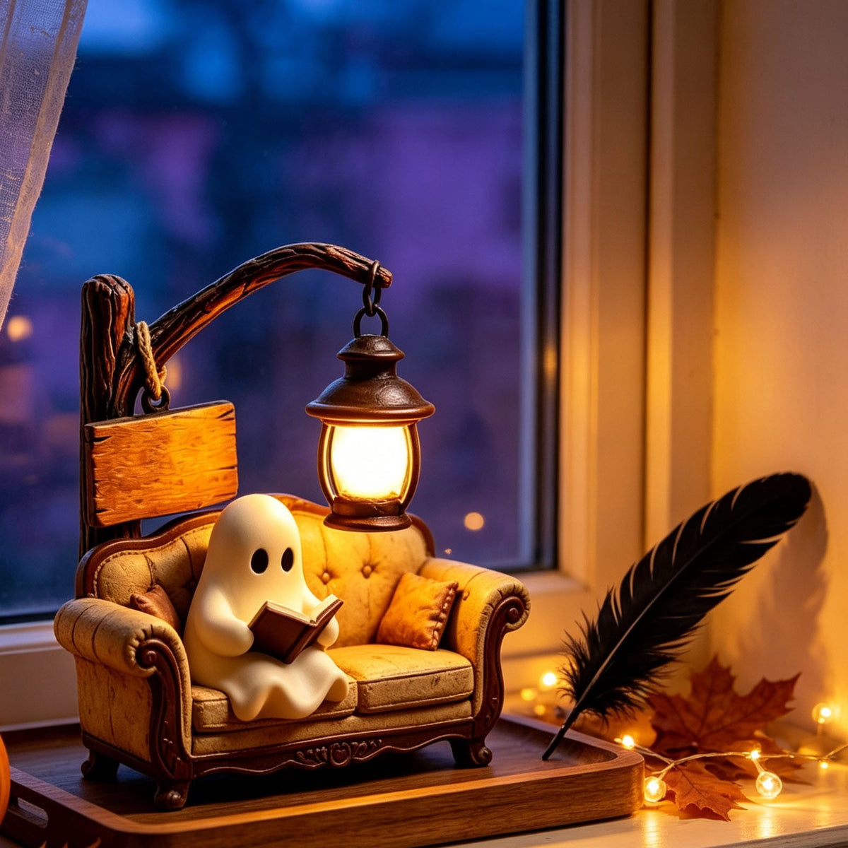 Outdoor Safe Halloween Ghost Figurine With Pumpkin Candy Bowl, Front Porch and Yard Statue, Indoor Outdoor Decorative Ghost for Treats and Decor