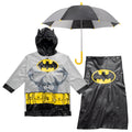 DC Comics Justice League Batman Little Boys Costume Waterproof Rain Jacket Cape and Umbrella 3 Piece Outfit Set Toddler to Little Kid