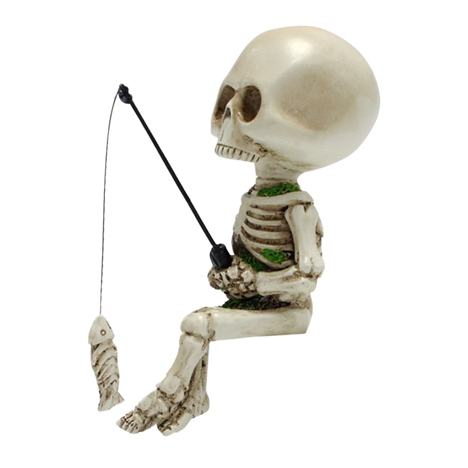 Darzheoy Halloween Fishing Skeleton Garden Accessory, Mini Skeleton Figurines Statue Decor Pond Waterfalls Gothic Home Office Desk Holiday Ornament