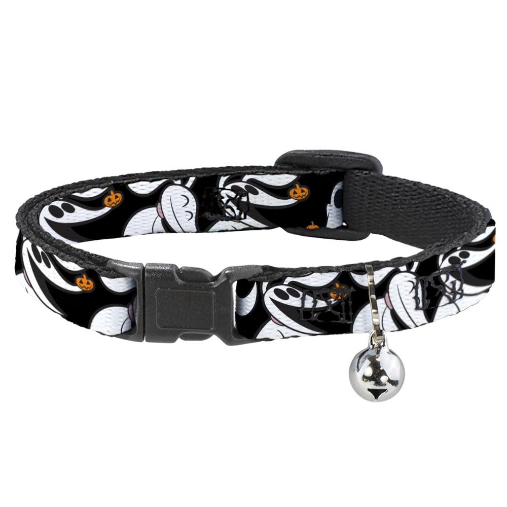 Disney Cat Collar, Breakaway Collar with Bell, Nightmare Before Christmas Zero Pumpkin Expressions, 8.5 to 12 Inches 0.5 Inch Wide