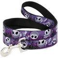 Disney Pet Leash, Dog Leash, Jack Expressions Ghosts In Cemetery Purples Grays White, 6 Feet Long 1.0 Inch Wide