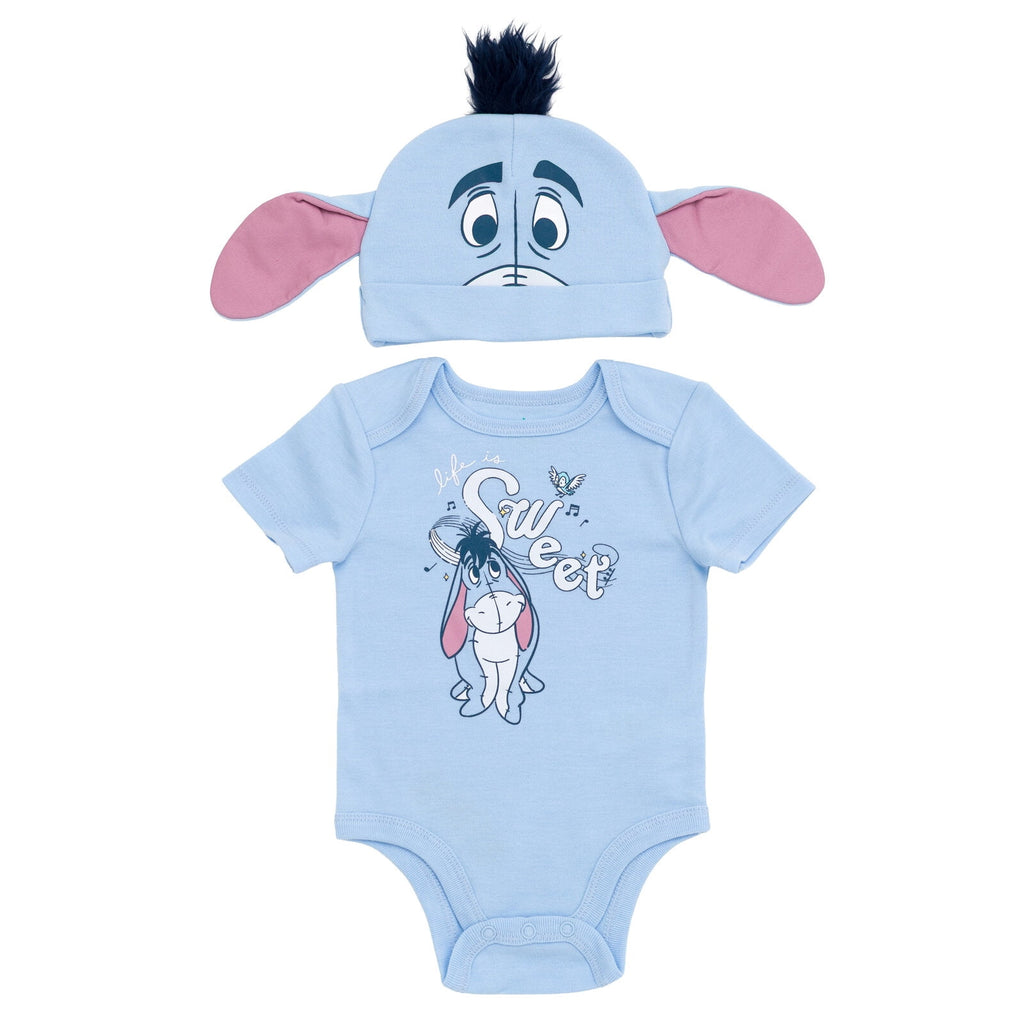 Disney Winnie the Pooh Baby Boy or Girl 2-Piece Cosplay Bodysuit and Hat Set Light Blue Eeyore