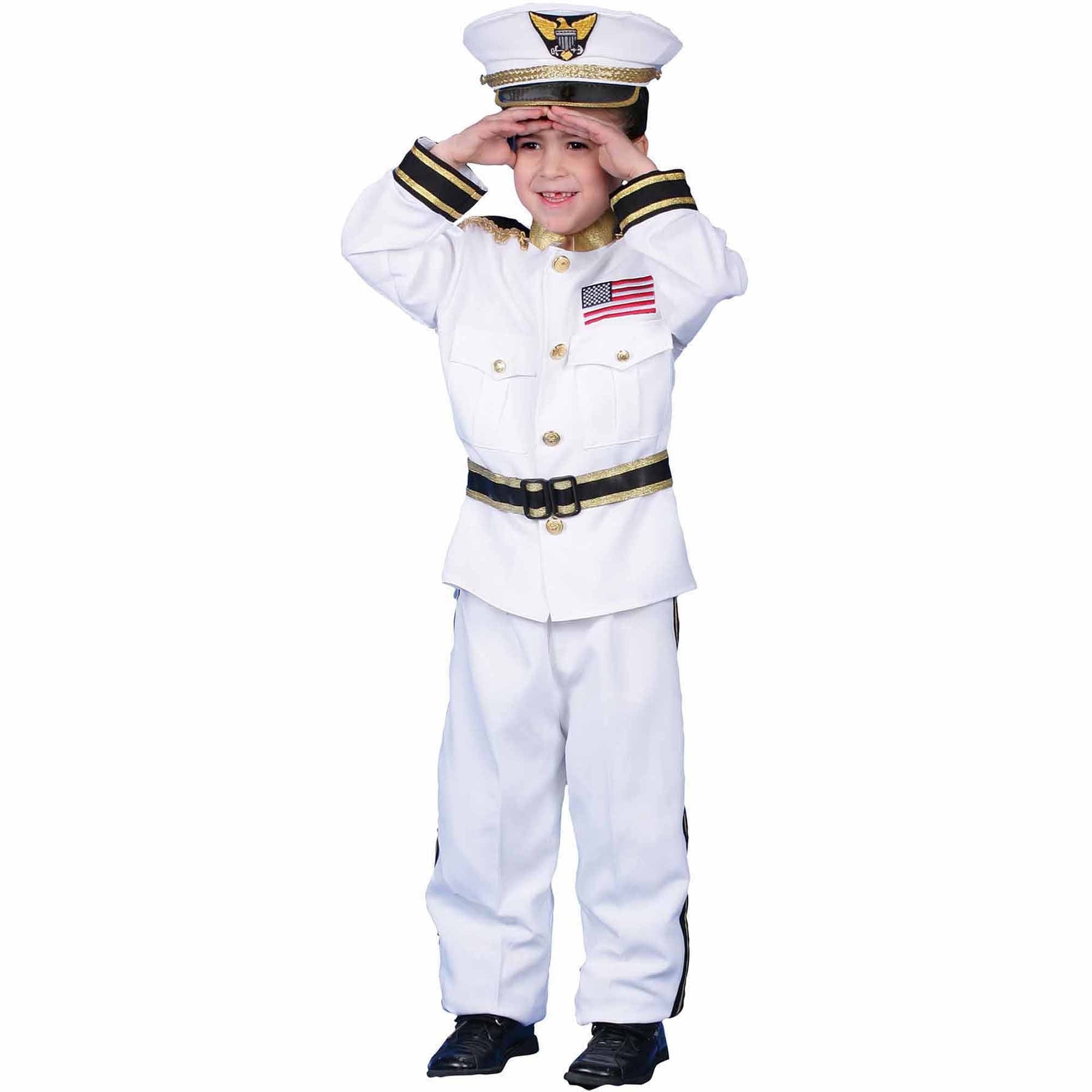 Dress Up America Navy Admiral Costume - White Ship Captain Uniform for kids - Boat Captain Costume Set for Boys and Girls