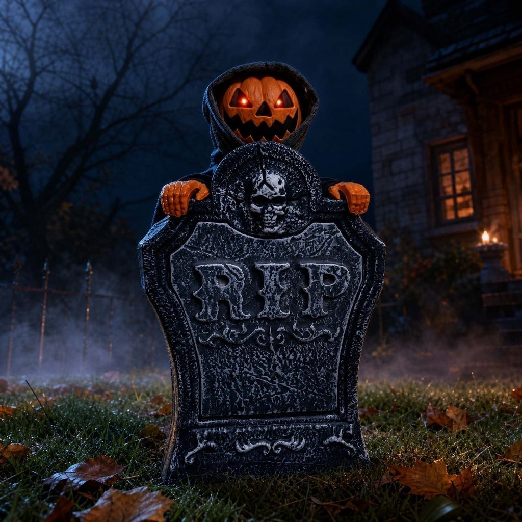 EWASWON Halloween Animated Tombstone, Motion Activated Gravestone with Rising Skeleton, Glowing LED Eyes & Scary Sounds, Outdoor Yard Decoration