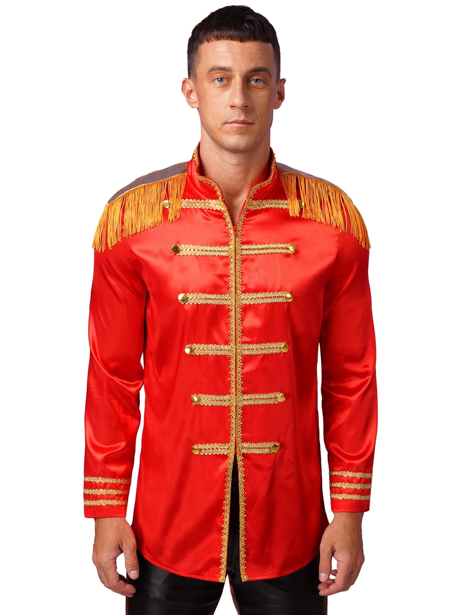 Eandarui Men's Halloween SGT Sergeant Pepper Costume Jacket Fancy Dress Hippie Music Star 1960s Shirt Red S