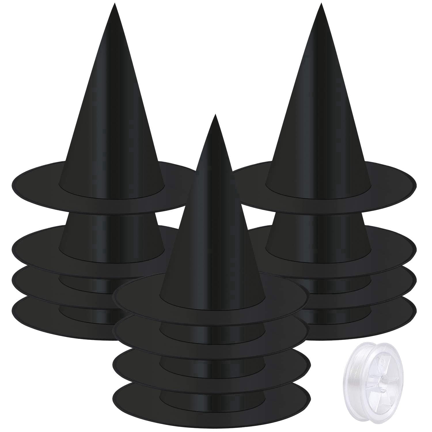 Elcoho 12 Pieces Halloween Costume Witch Hat with 100 Yards Hanging Rope for Halloween Yard Decoration