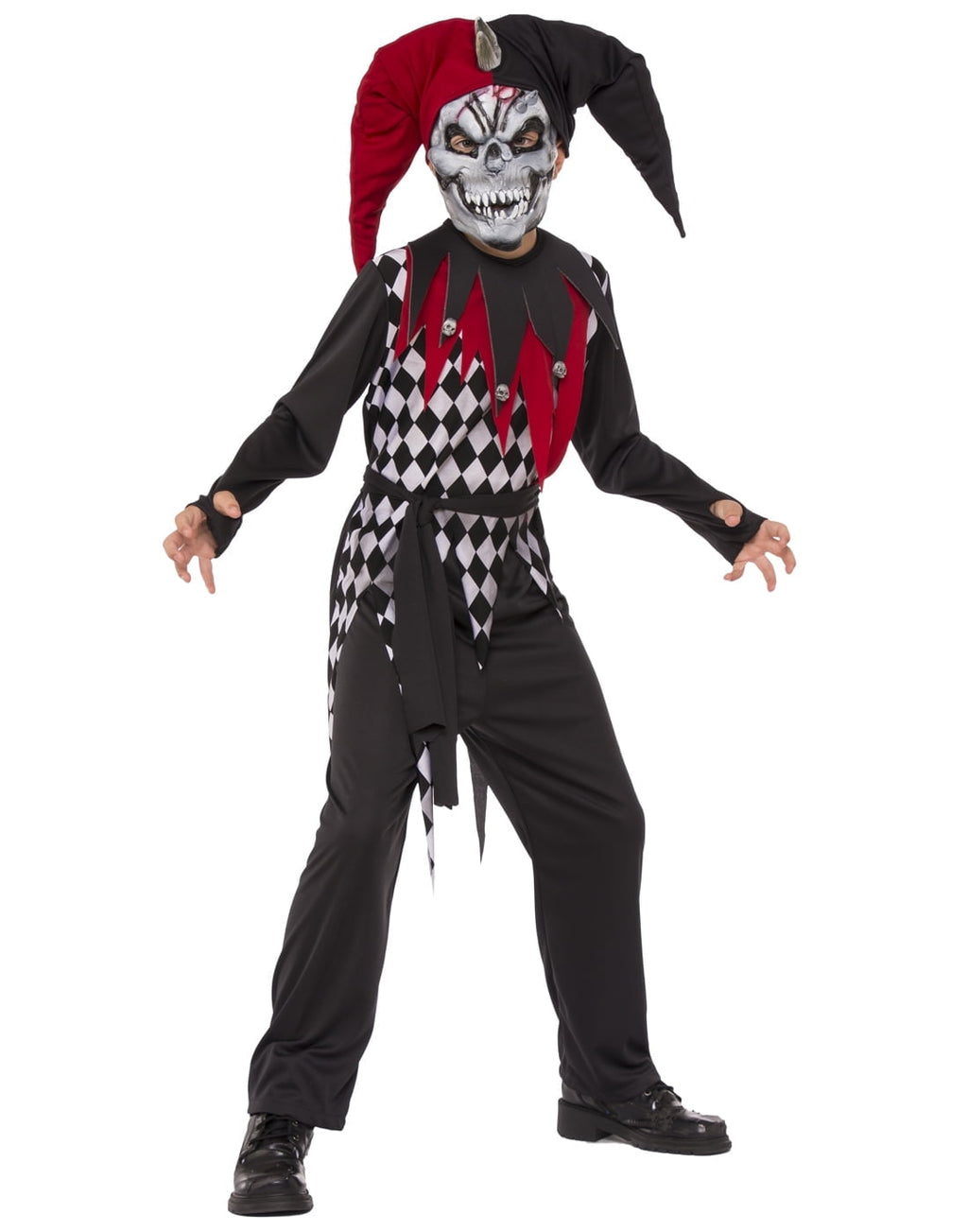 Evil Jester Boys Demon Evil Clown Child Red Black Halloween Costume