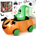 Firstness 2.6ft Halloween Inflatable with Music and Lights,Remote Control Pumpkin Ghost Car,Blow ups Rc Car,Indoor Outdoor,Orange Green