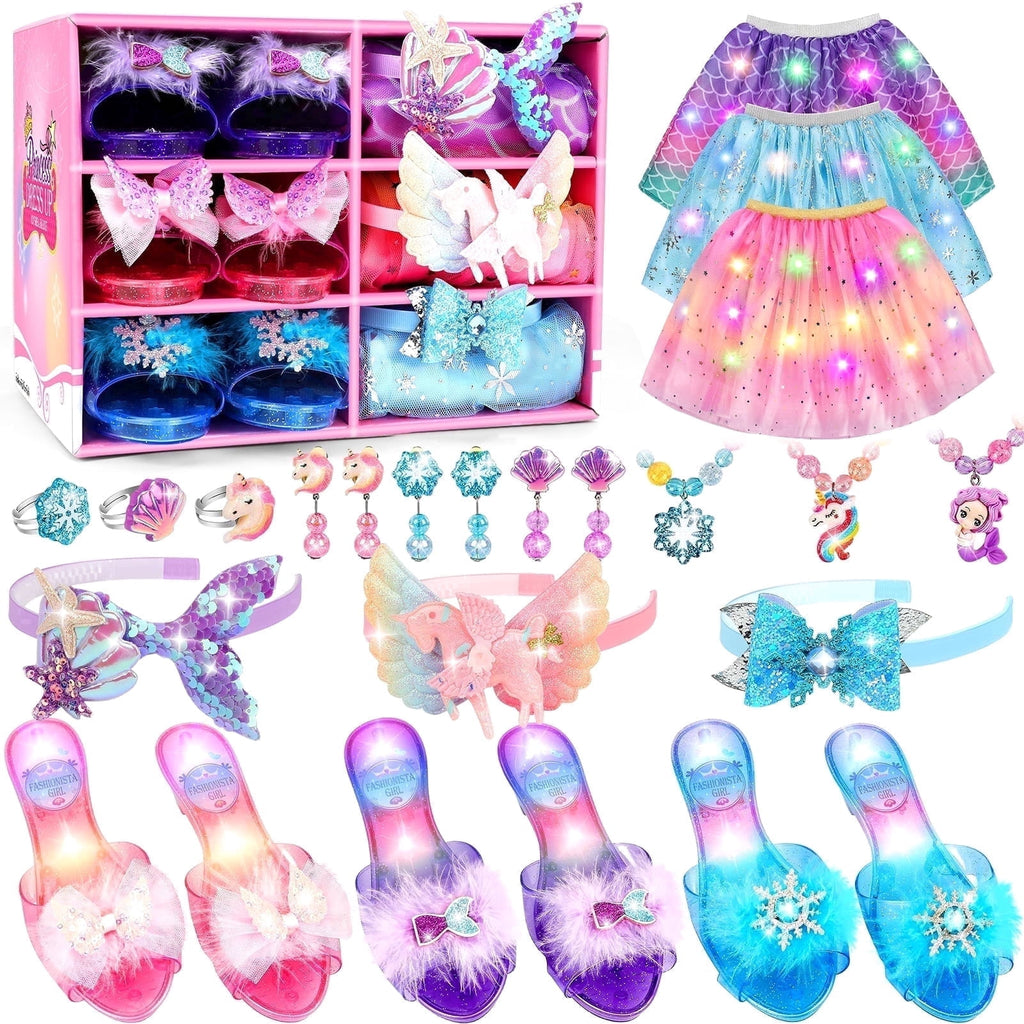 Flybay Princess Dress up for Girls, Toddler Dress up Clothes with Shoes & Accessories, Girls Role Play Princess Toys Gift for Girls 3 4 5 6 Years Old