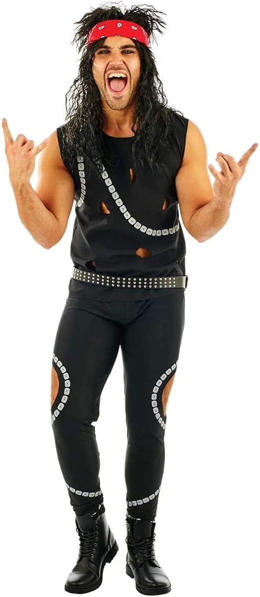 Fun Shack Mens 80s Glam Rocker Costume Adult Rockstar Rock Punk Star Fancy Dress Halloween Black L