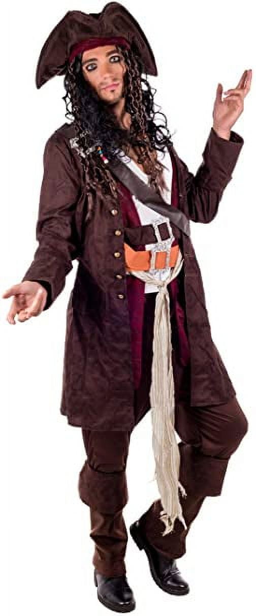 Fun Shack Mens Caribbean Pirate Captain Costume Hat Wig Movie TV Fancy Dress Theme Party Brown L