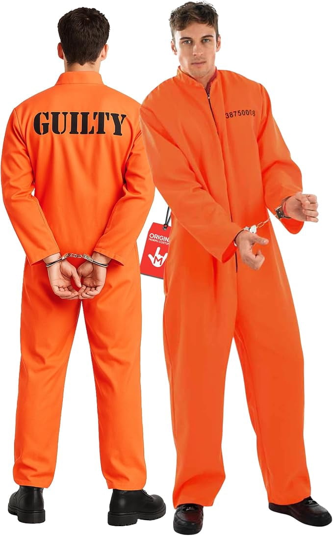 Fun Shack Mens Orange Prisoner Costume Adult Convict Jail Jumpsuit Fancy Dress Halloween Orange XL
