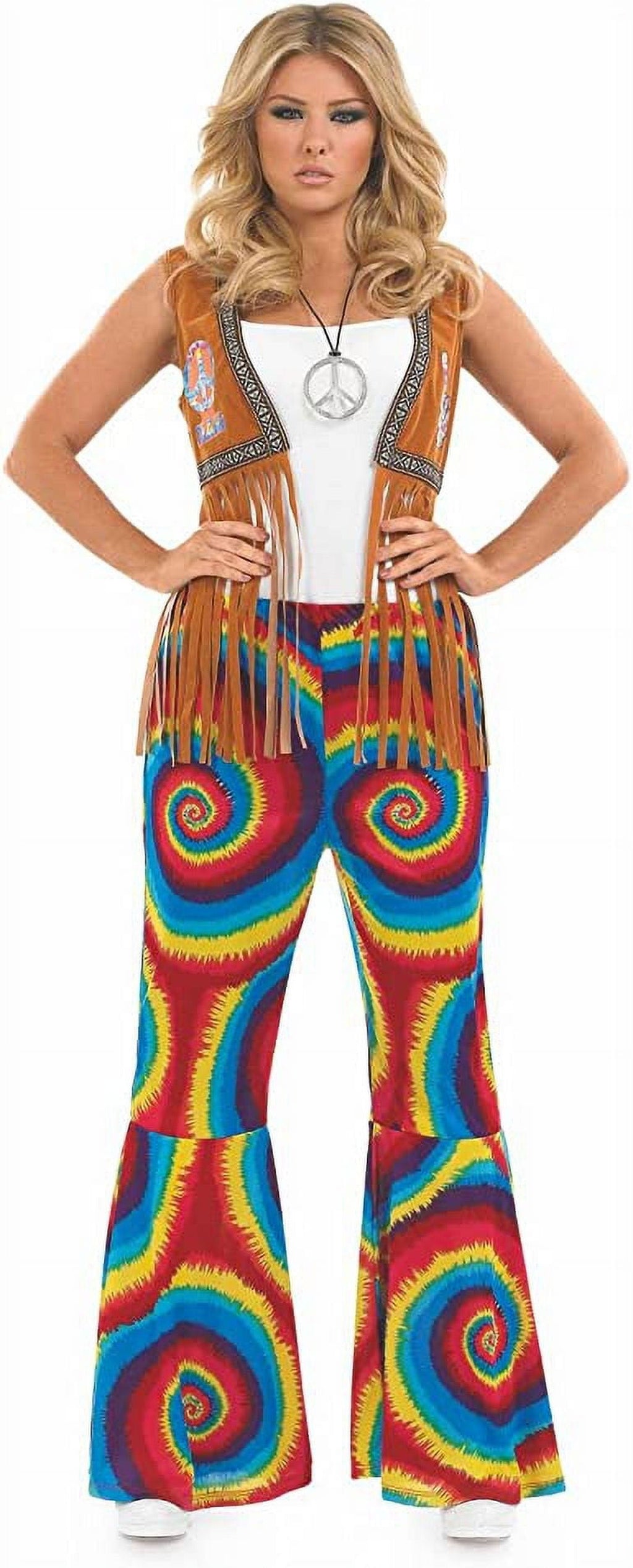 Fun Shack Womens 1960s Hippie Swirls Flared Trousers Ladies Costume Halloween Multi-color M