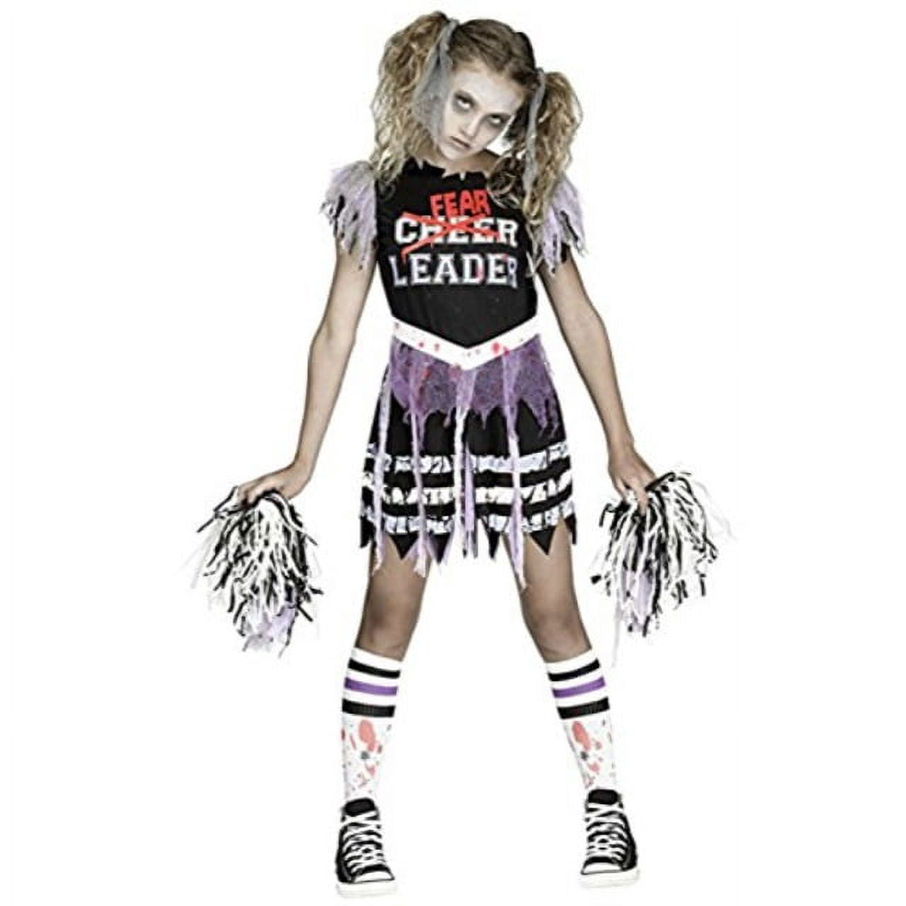 Fun World Zombie Fearleader Costume for Girls, Large (12-14), Includes Dress Socks Pom Poms