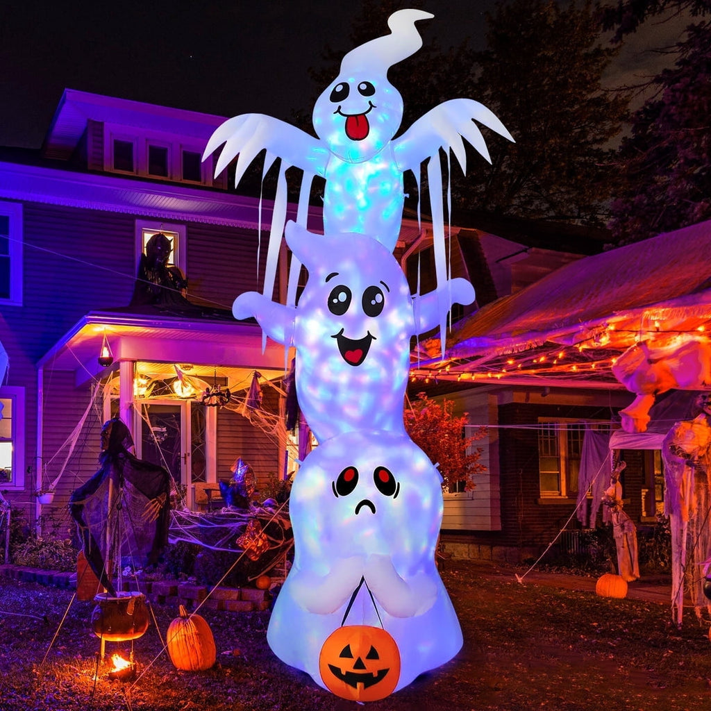 GOOSH Halloween Inflatables 9.8 FT Halloween Ghost Inflatable with Built-in LEDs, Scary Inflatable Ghost Blow up Overlap Ghost, Outdoor Halloween Decorations Ghost Inflatable for Halloween Holiday Pa