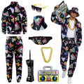 GYQMBT 80s 90s Men's Sportswear, Party Hip Hop Windbreaker 90s Disco Sportswear, 80s Adult Bizarre Costume 8 Piece Set, Black, M