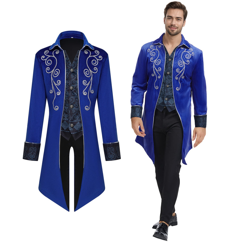 GYQMBT Men Medieval Steampunk Tailcoat Jacket Gothic Victorian Frock Coat Uniform Halloween Party Cosplay Gentleman Costumes, Blue, XL