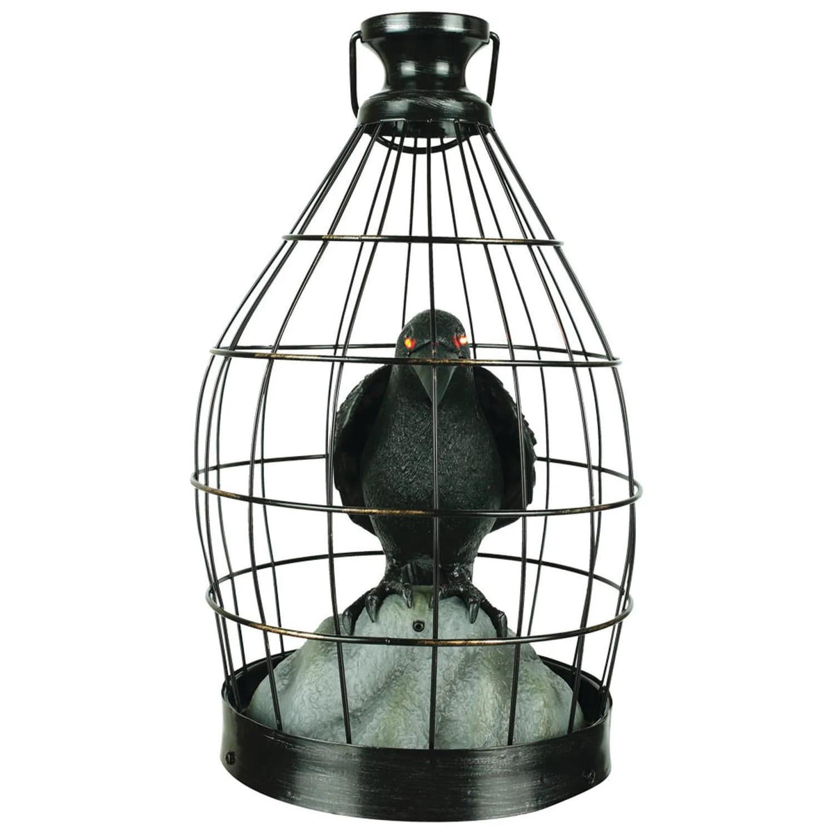 Gemmy Crow in Cage Light-Up Animated Halloween Decoration - 15 in