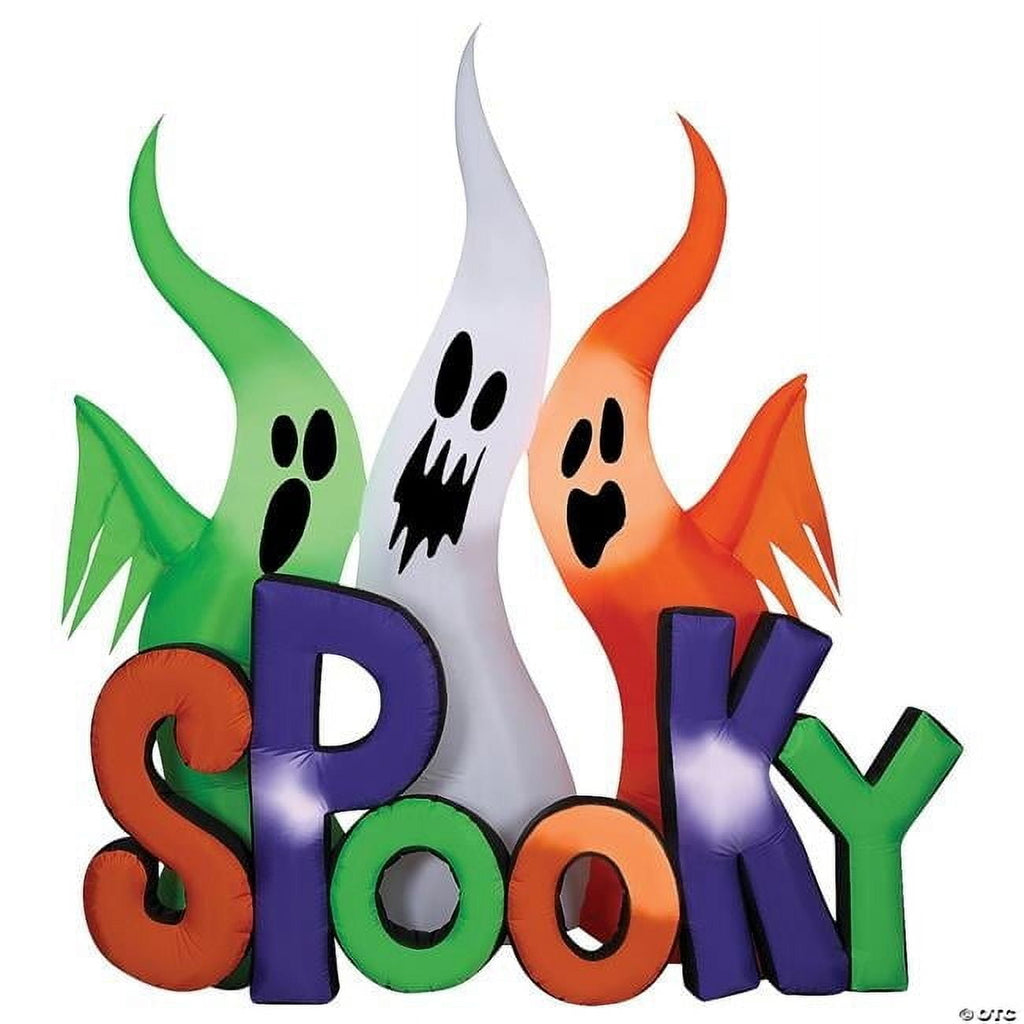 Gemmy Halloween Inflatable Ghosts with "Spooky" Sign, 8 ft Tall, Multi