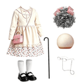 Girls Old Lady Costume 10Pcs Set - 100 Days of School Halloween Costume Grandma Dress Up Granny Outfit