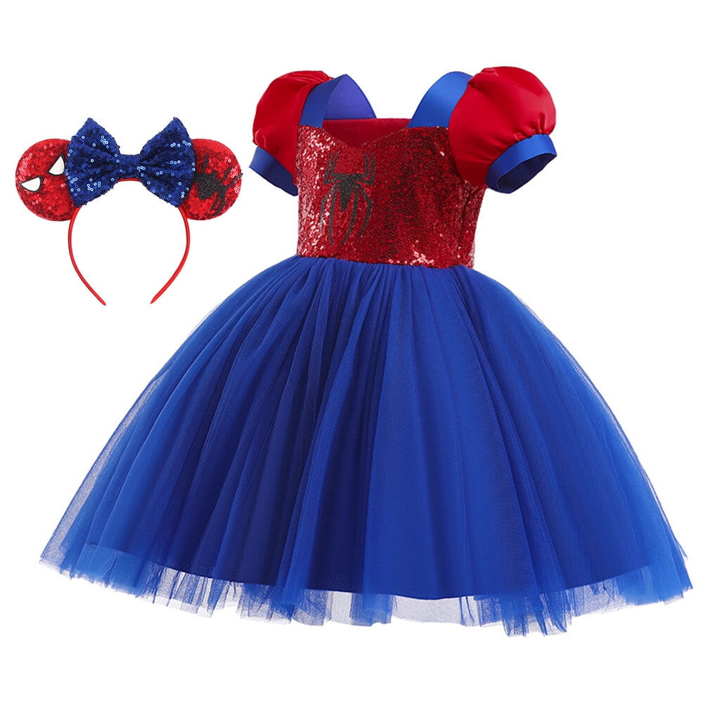 Girls Cartoon Costume Dress with Headband Short Sleeves Sequins Halloween Party Cosplay Dress Up