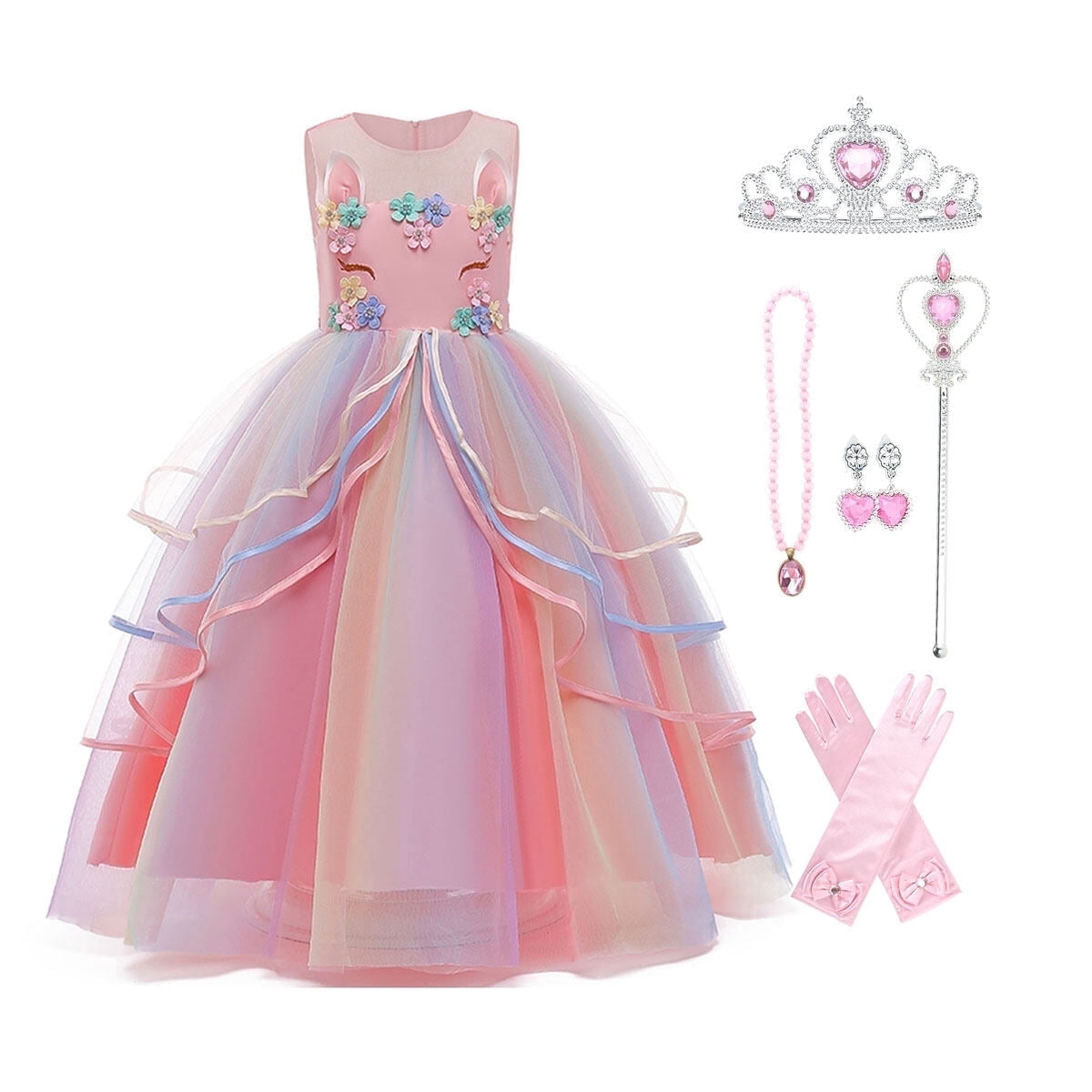 HAWEE Princess Girl Dress Long Tulle Gown Flower Girls Unicorn Dress