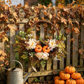 HHJZPR Halloween Fall Pumpkin & Peony Wreath, 15.7" Rustic Harvest Wreath with Pinecones for Front Door