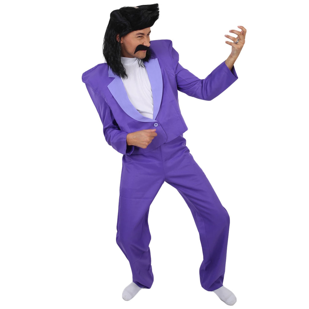 Men's Dark Purple 80s Punk Rock Star Costume for Adult – Retro Jumpsuit with Mock Turtleneck for Halloween Cosplay