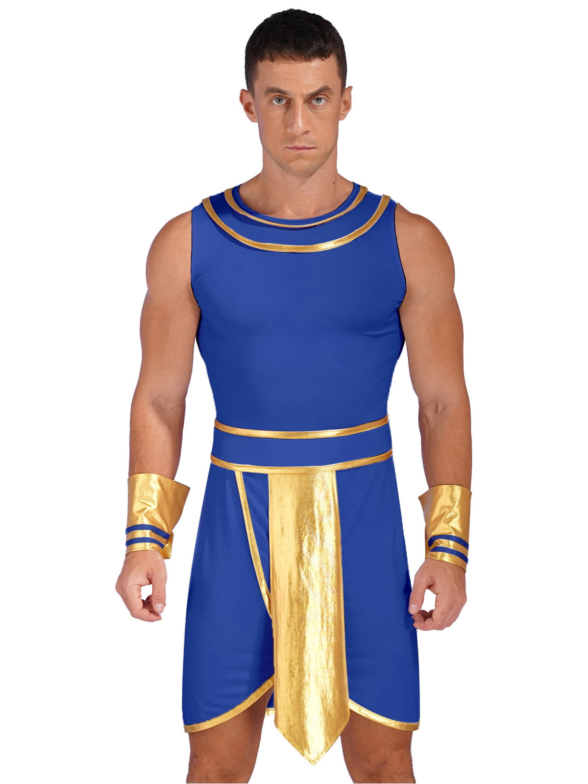 Haitryli Men's 3 Pieces Mr Toga Greek God Set Adult Party Toga Roman Dress with Wristband Blue 3XL