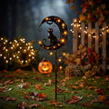 Halloween Crescent Moon Pumpkin Solar Stake Light, Star Hollow Cutout Ground Lamp, Anti Rust Halloween Decorations Party for Yard Walkway black