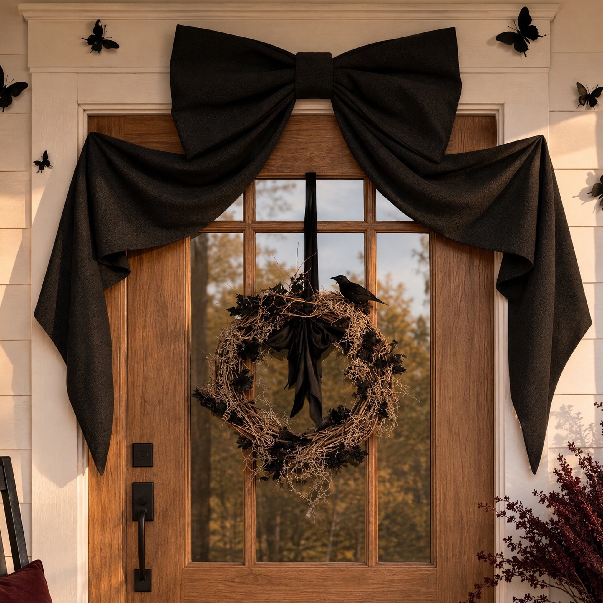 Halloween Decor Giant Black Bow Halloween Decor,48 Inch Halloween Wall Decoration for Wall Mantle Front Door Window- Indoor Halloween Party Hanging Decoration