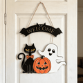 Halloween Decoration Wooden Ghost Door Halloween Wreath for Front Door Sign Hanging Indoor Outdoor Spooky Wreath for Home Wall Porch Party Decor