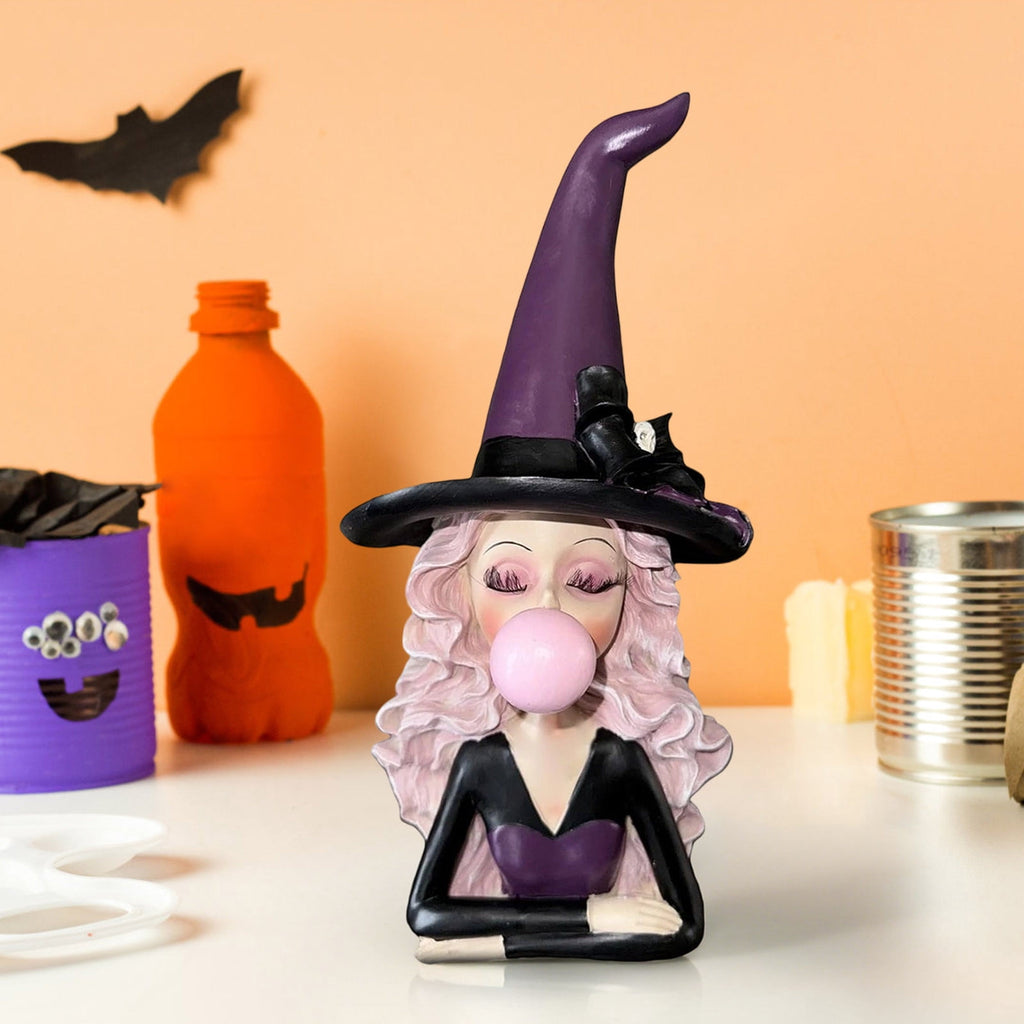 Halloween Decorations Clearance! Cute Kissing‑Face Witch Statue With Bow Hat & Mesh Skirt, Tabletop Ornament for Shelf Indoor Home Halloween Decor