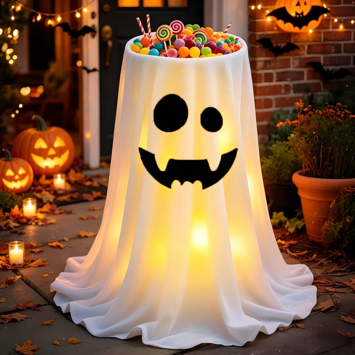 Halloween Ghost Candy Bowl With LED Lights, Remote Control Light Up Treat Holder Animated Candy Container, Color Changing Halloween Decoration for Porch Trunk Or Treat Parties Entryway Display