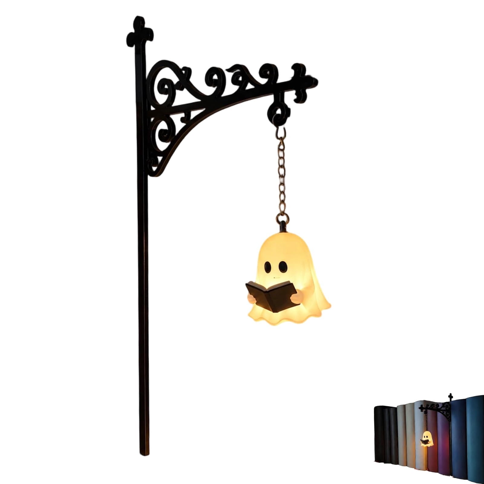 Halloween Ghost Library Lantern Decorative Bookshelf Lighting, Reading Book Shelf Lights for Study Reading Corner Home Library Gift for Book Lovers Bookworms