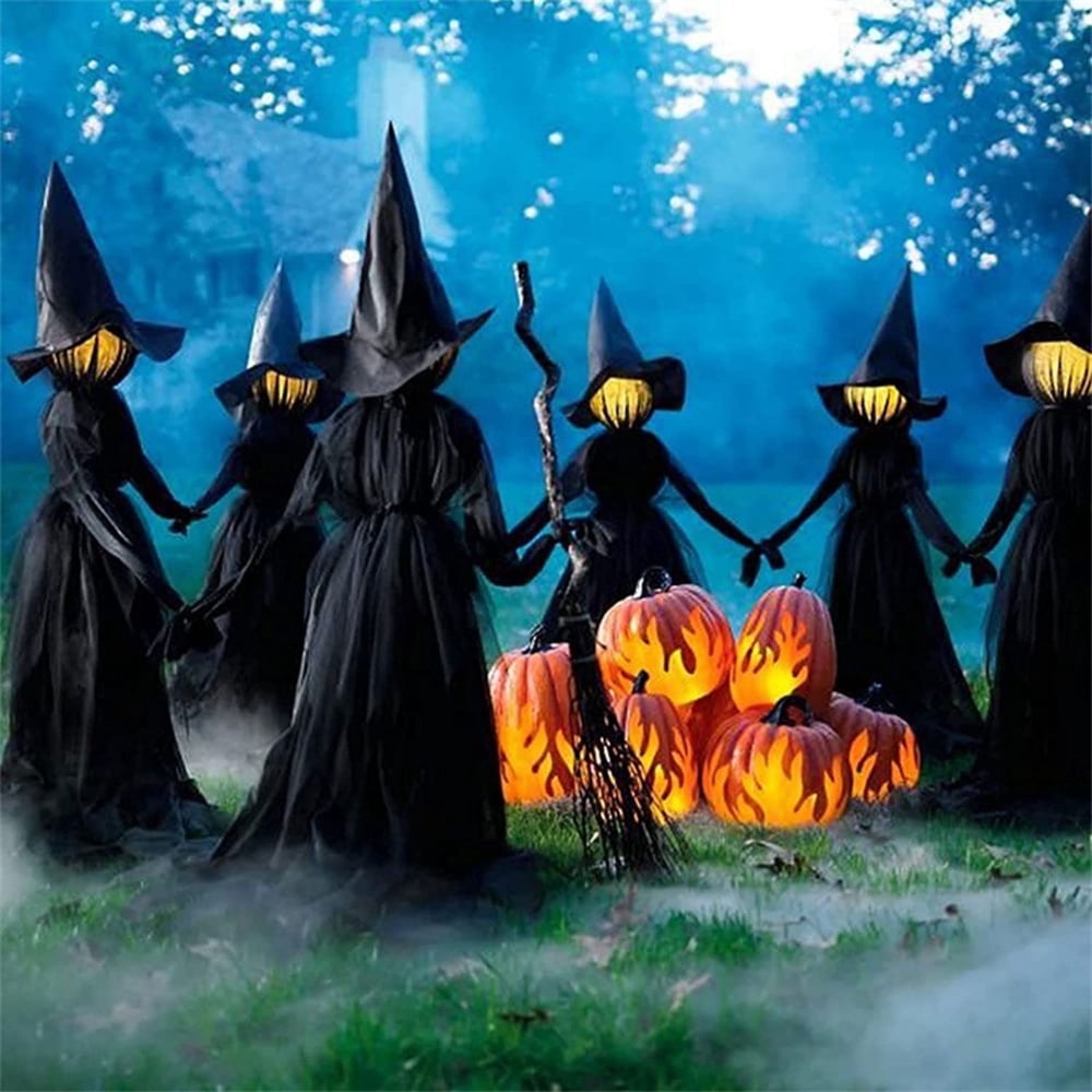 Halloween Glowing Holding Hands Witch, Large Light Up Holding Hands Screaming Witches,Sound-Activated Sensor, Halloween Decor Outdoor, for Home Outside Yard Lawn Garden Party (3Pcs No Voice)
