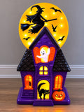 Halloween Haunted House Blow Mold Light - Crackr Pre-Lit Resin Spooky Mansion with Glowing Witch Moon, Barrl Retro Halloween Decorations