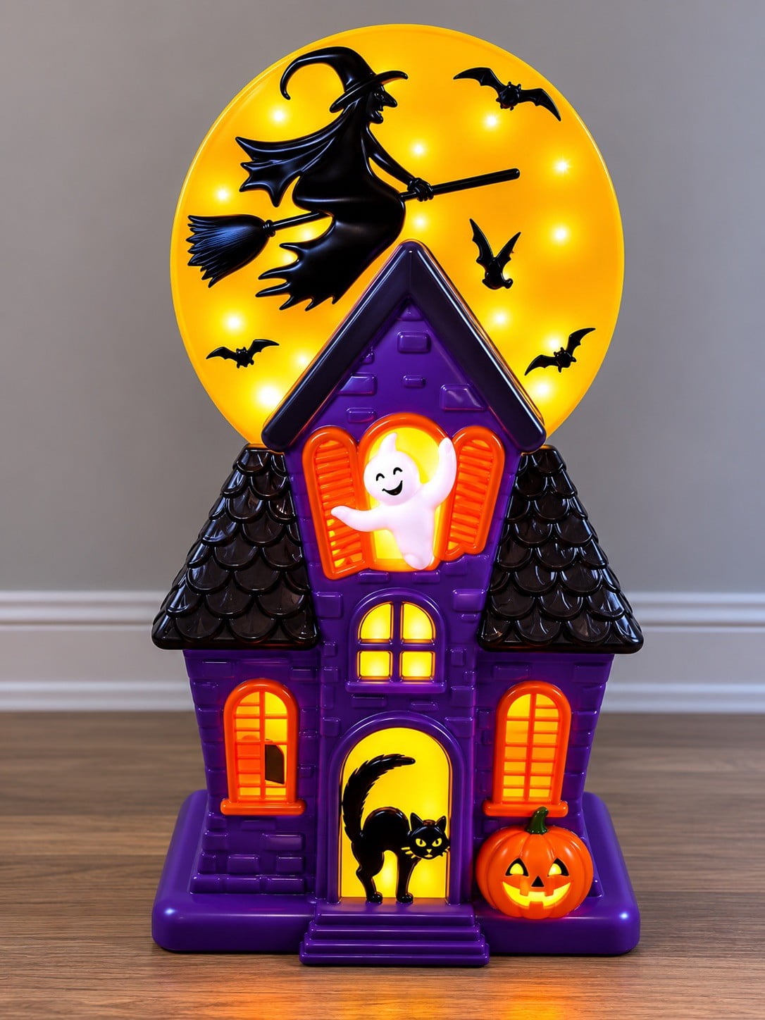 Halloween Haunted House Blow Mold Light - Crackr Pre-Lit Resin Spooky Mansion with Glowing Witch Moon, Barrl Retro Halloween Decorations