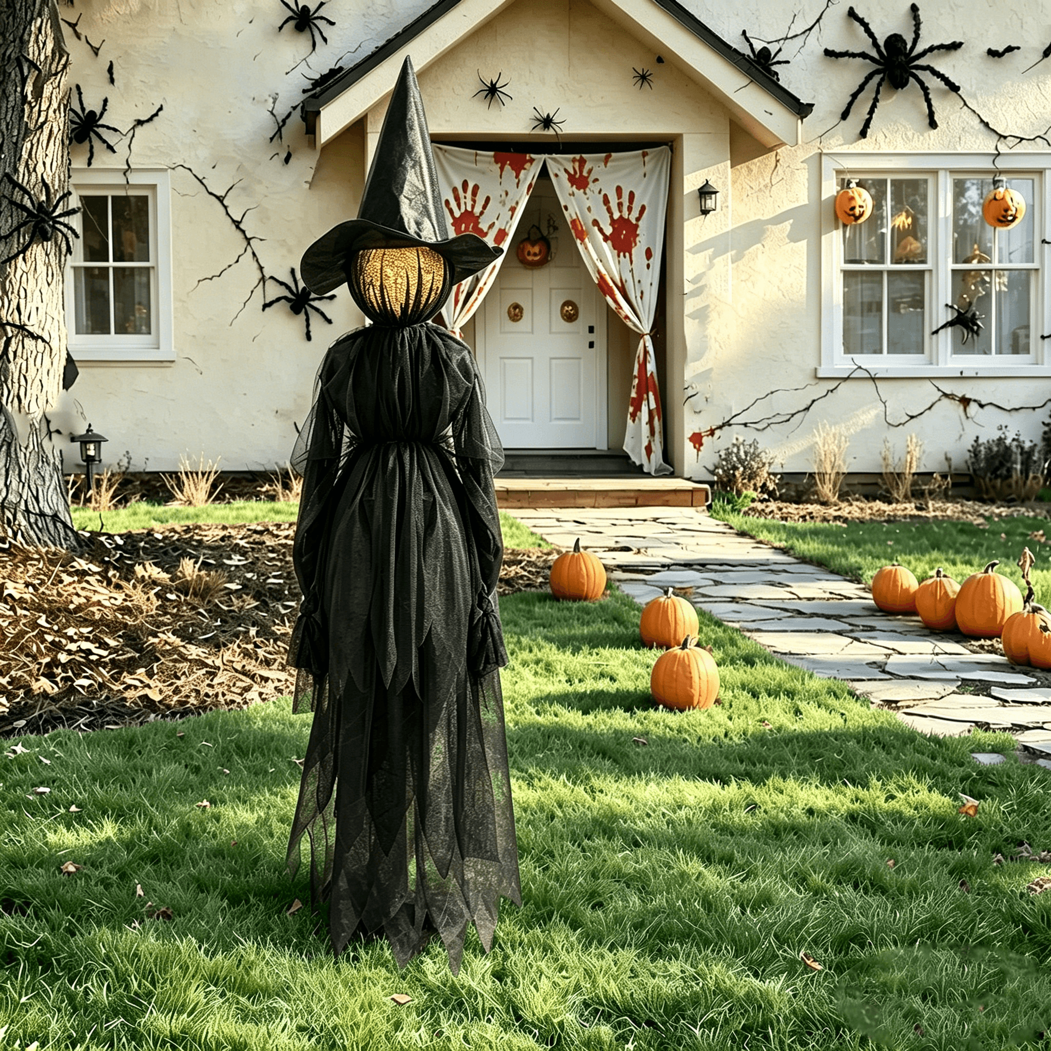 3PCS Halloween Holding Hands Screaming Witches Sound Decorations,Large Light Up Holding Hands Screaming Witches Decor for Home Outside Yard Lawn Garden Party Decoraciones